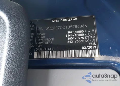 2013 Mercedes-Benz Sprinter 2500 Normal Roof z USA, uszkodzony, nr VIN WDZPE7CC1D5786866